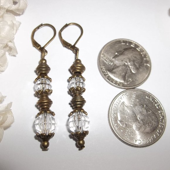 Boho Earring Set Clear and Brown Bronze Bohemian Style Rustic Dangle Gift 6973 - Picture 2 of 8